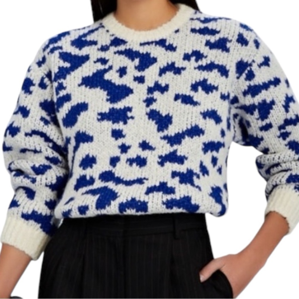 Mother Feline Friends Sweater Alpaca Crop Jumper Blue White